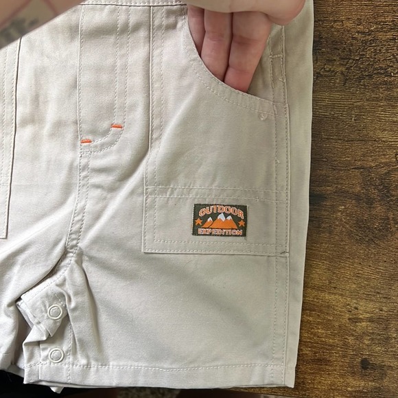 A Little Angel Khaki Overalls With Bucket Hat & Stripes Undershirt - Picture 4 of 13